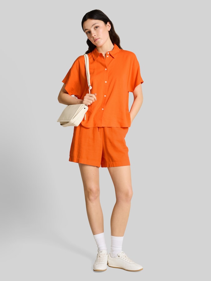 Short ample avec une part de lin par Denim Female, Fiery Orange