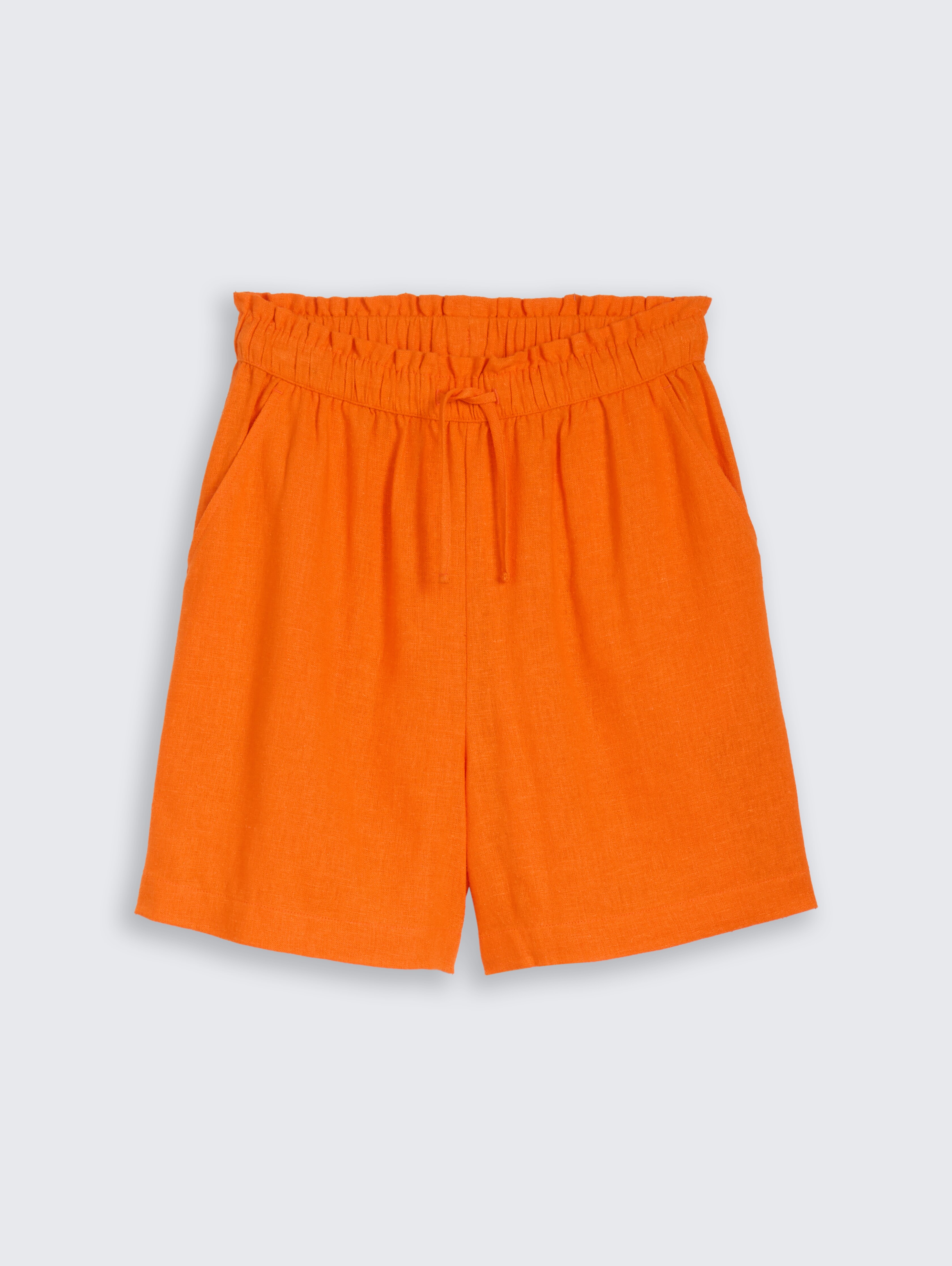 Loose-fit shorts with linen blend by Denim Female, Fiery Orange