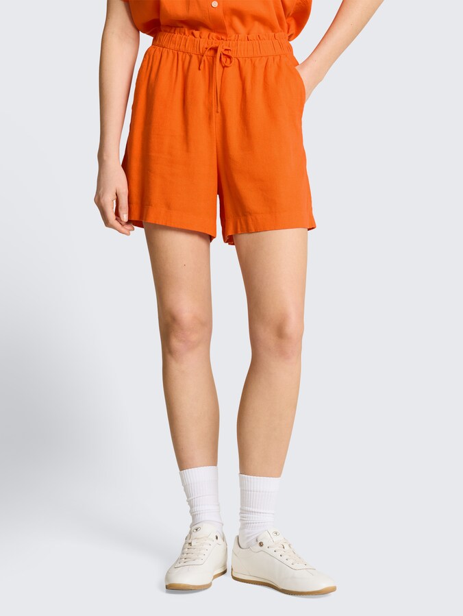 Loszittende short met linnen door Denim Female, Fiery Orange