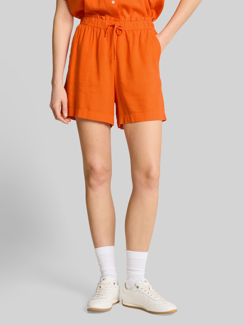 Loose Fit Shorts mit Leinenanteil von Denim Female, Fiery Orange