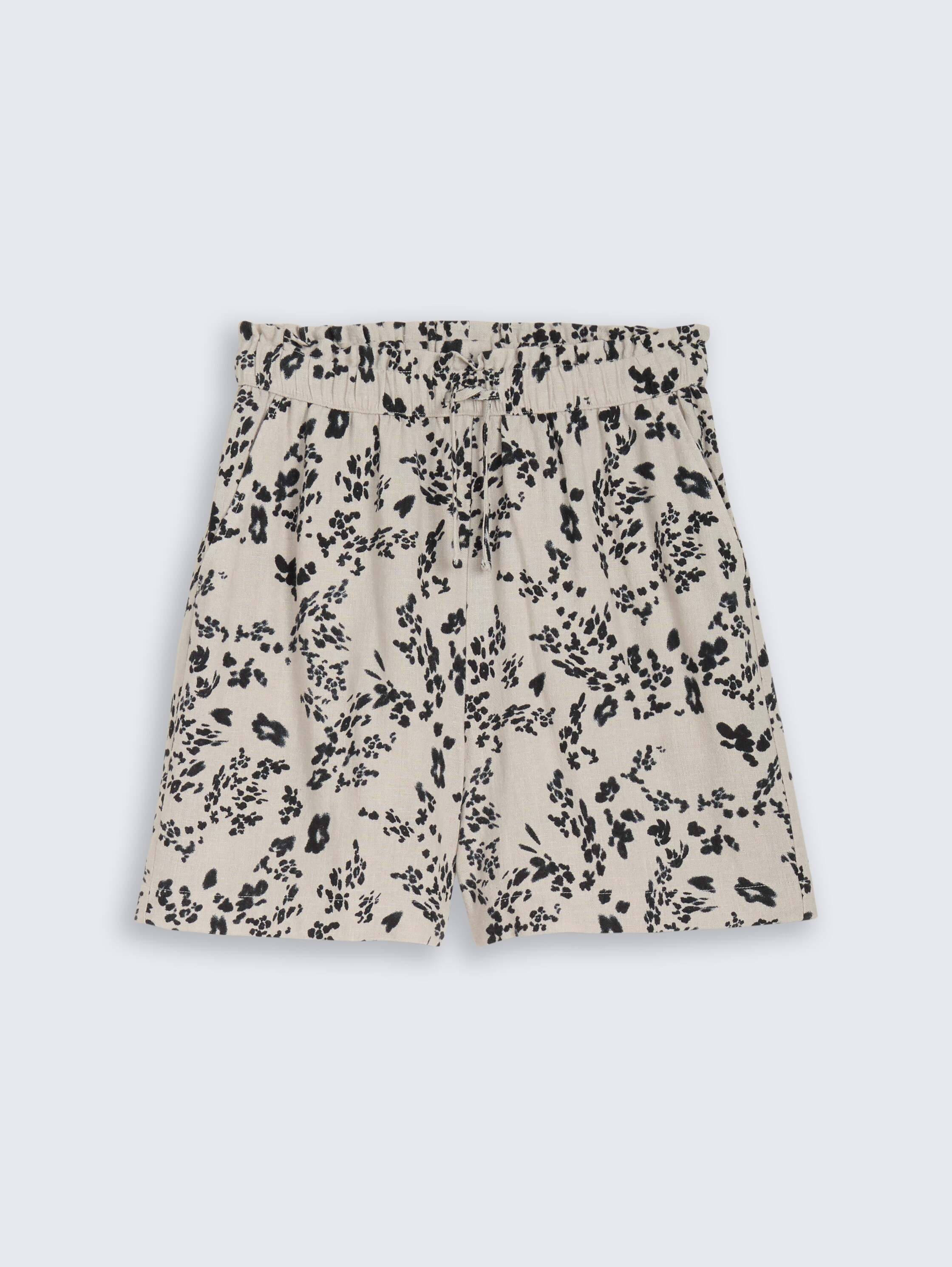 Loszittende short met linnen - beige_black_flower_print - 
