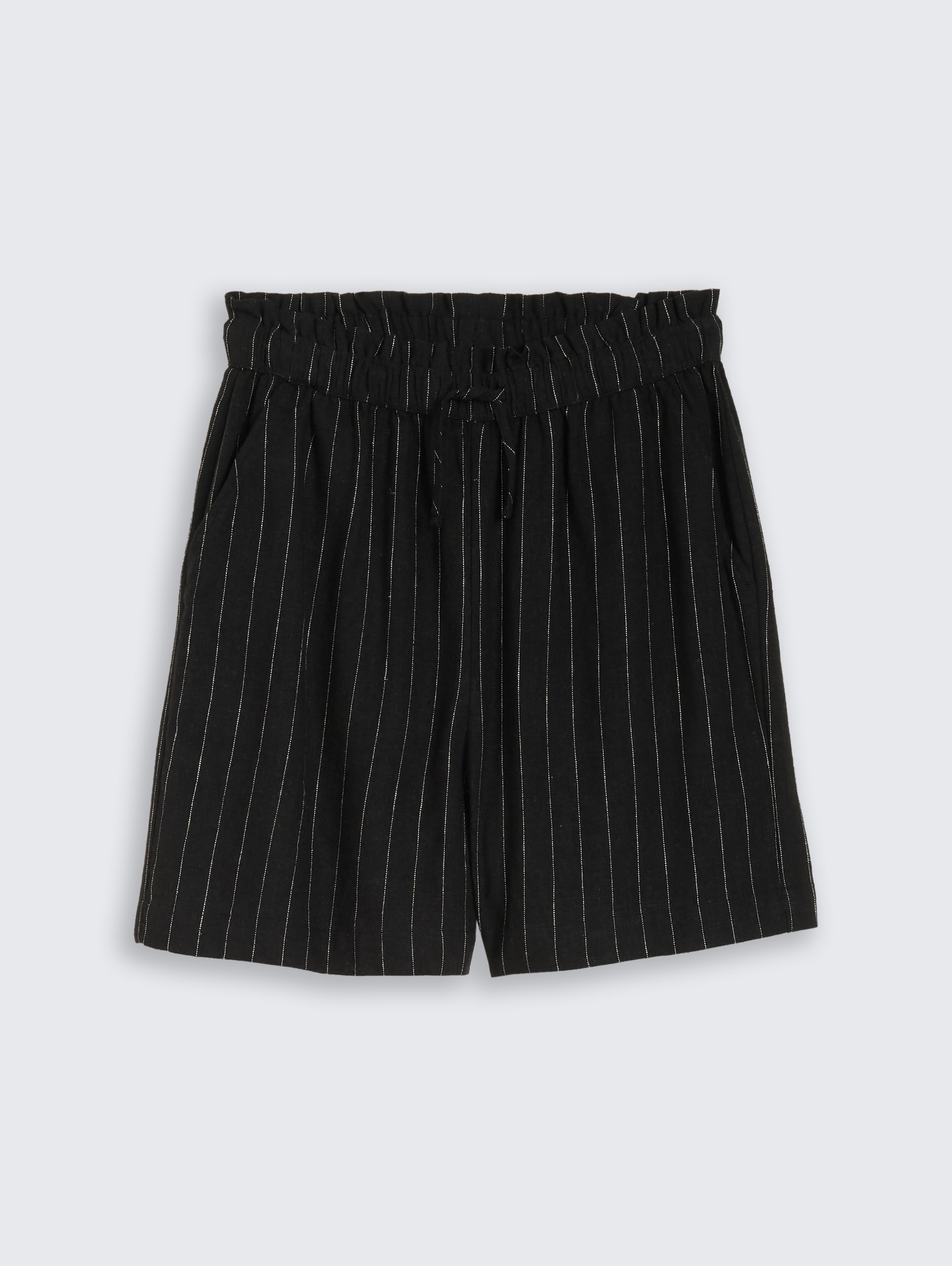 Loose-fit shorts with linen blend - black_beige_vertical_stripe - 