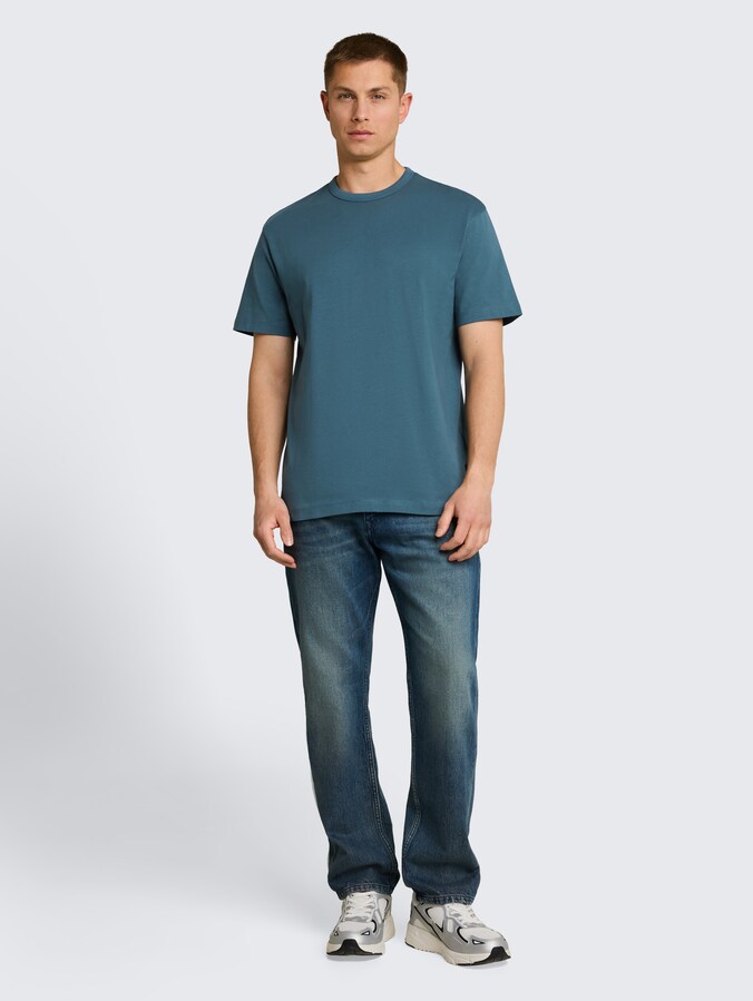 T-shirt en coton coupe décontractée par Denim Male, tide petrol