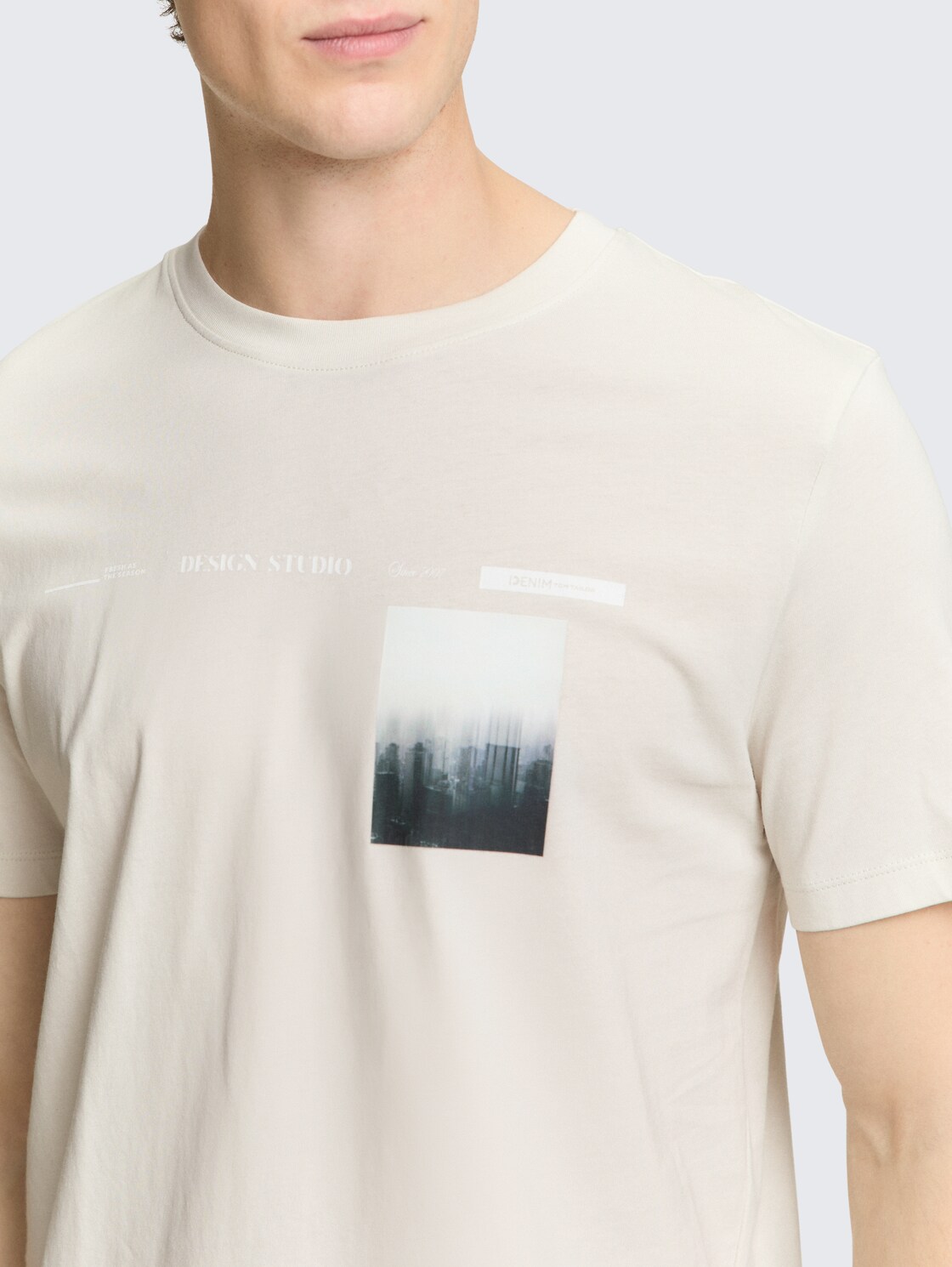 T-Shirt mit Fotoprint - greyish white - Detail-Model-Ansicht