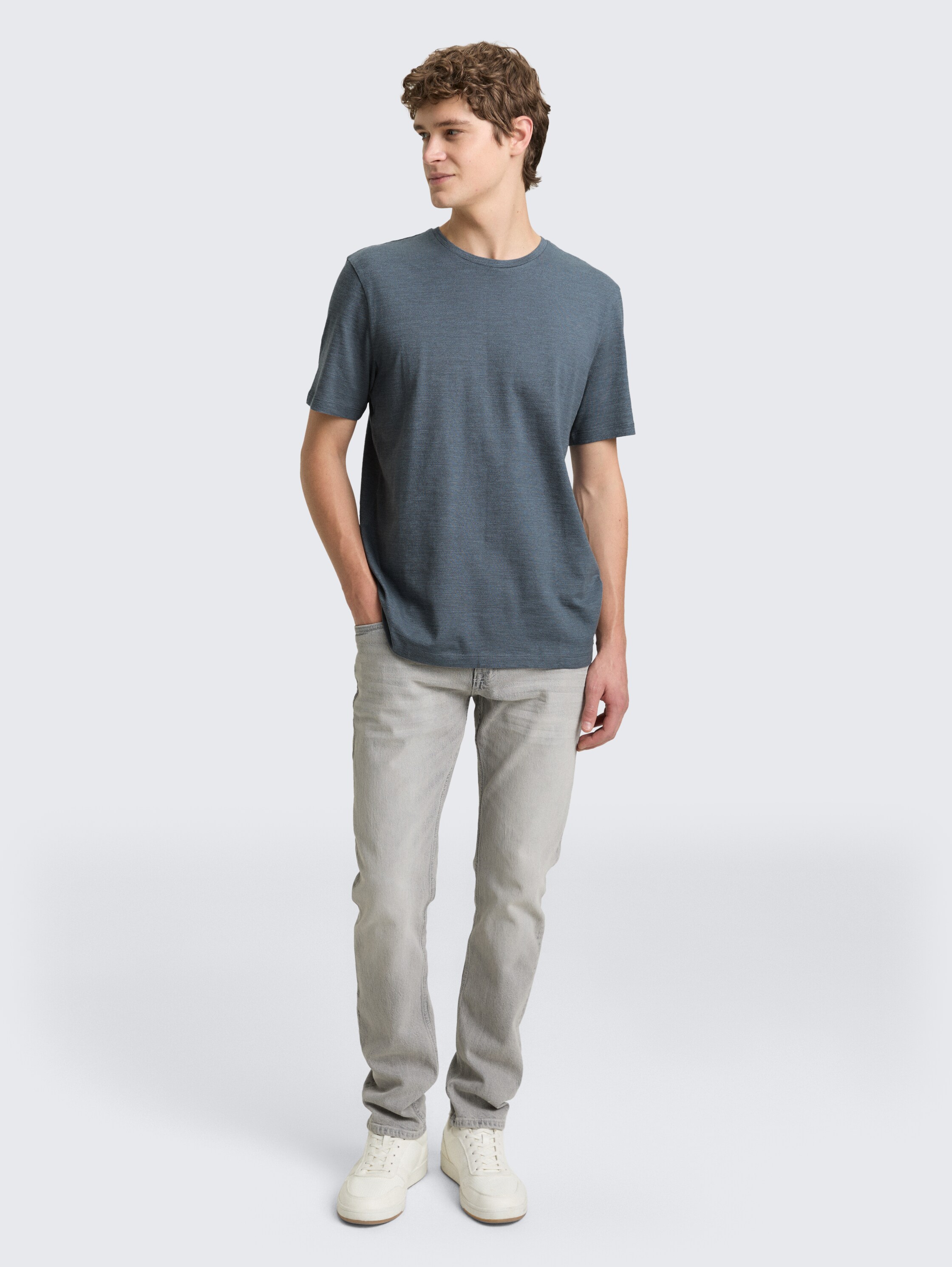 T-shirt in gemêleerde look - urban medium grey melange - Model vooraanzicht
