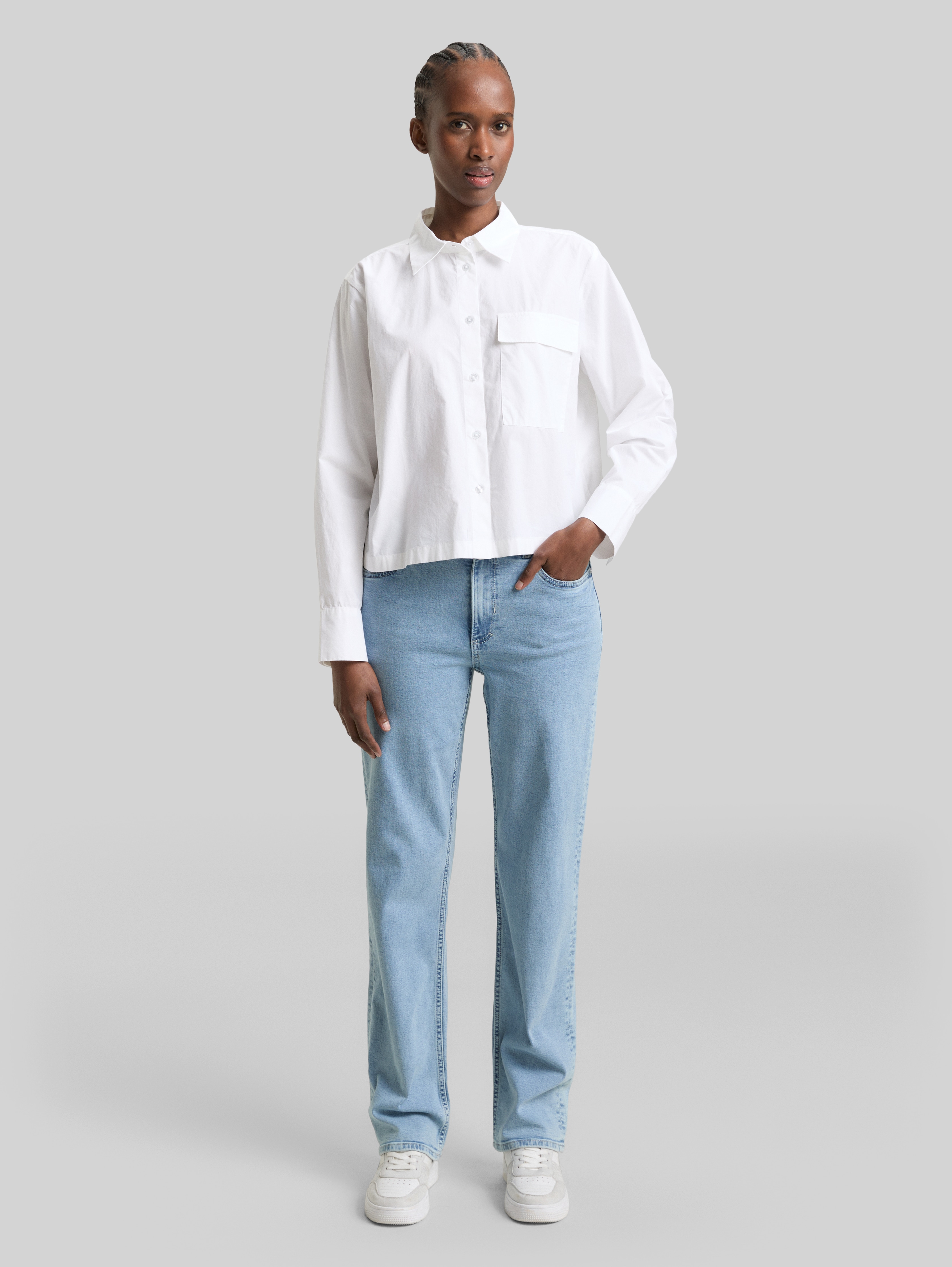 Boxy-fit cotton shirt blouse in white by Tom Tailor