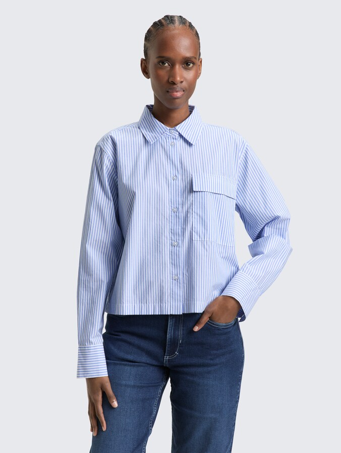 Boxy fit overhemdblouse van katoen door Denim Female, blue white strripe