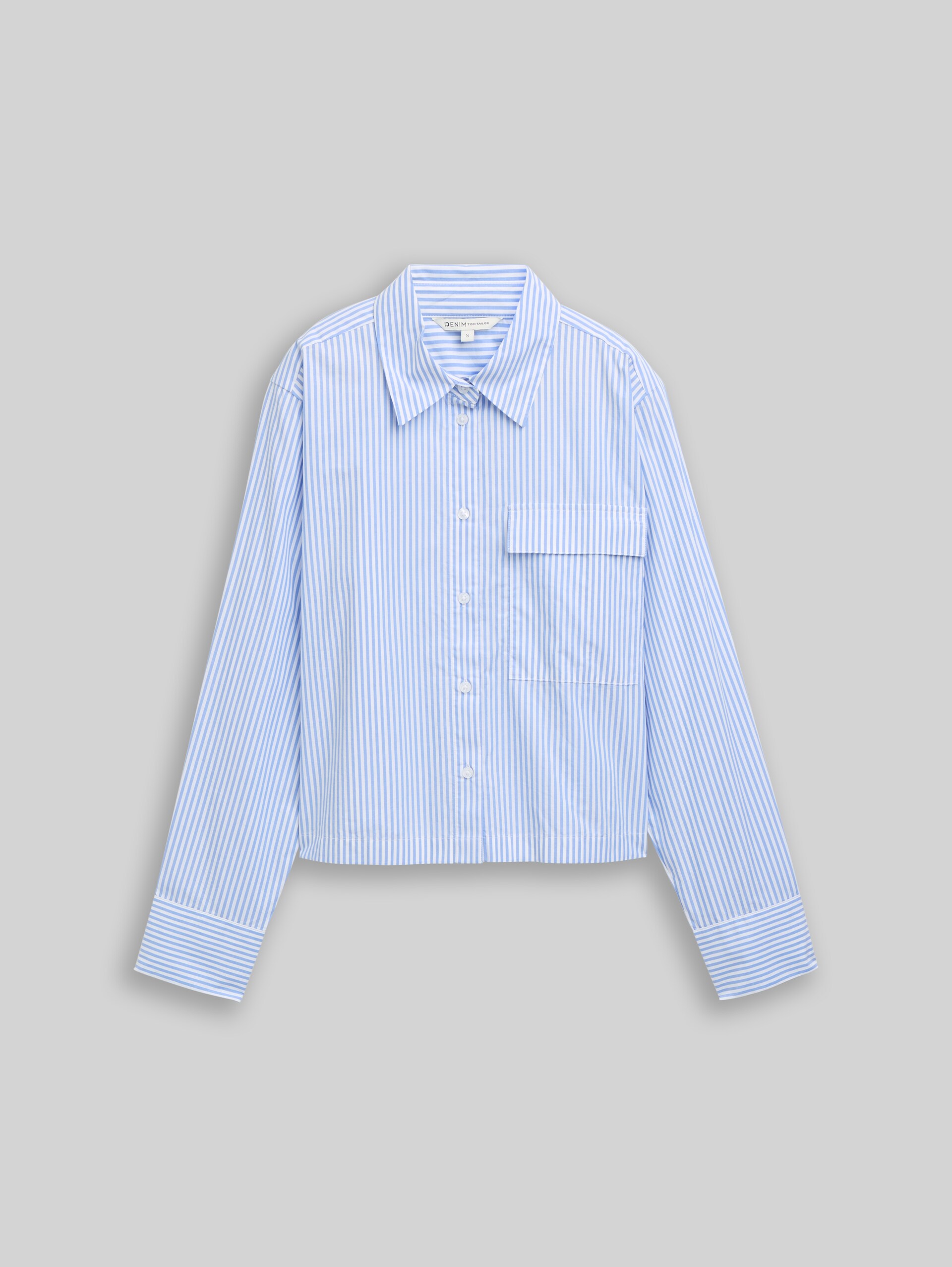 Boxy fit cotton shirt blouse - blue white strripe - Front product view