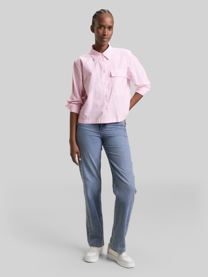 Boxy Fit Hemdbluse aus Baumwolle von Denim Female, soft mauve white stripe