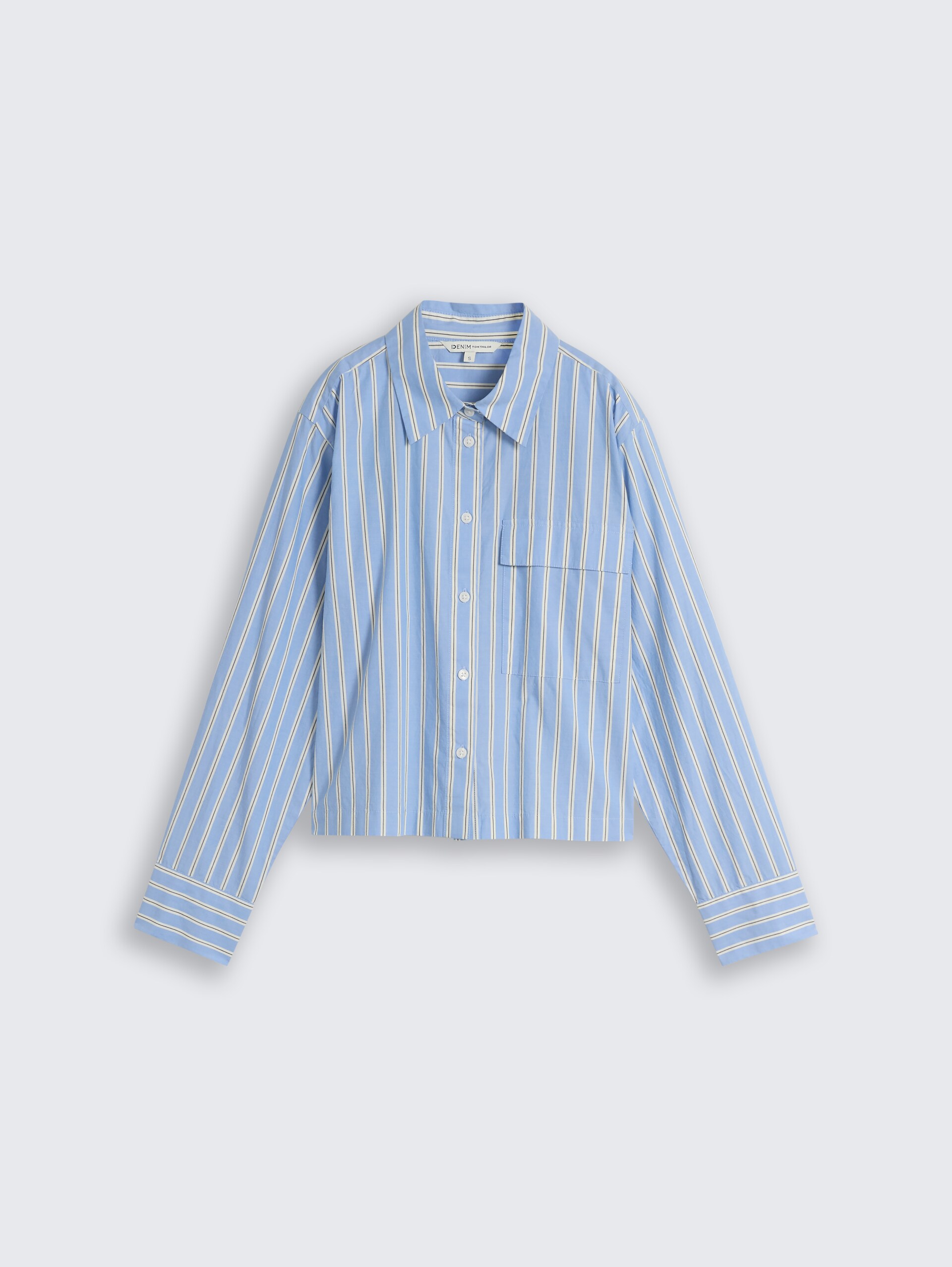 Boxy fit overhemdblouse van katoen - blue white vertical stripe - Product vooraanzicht