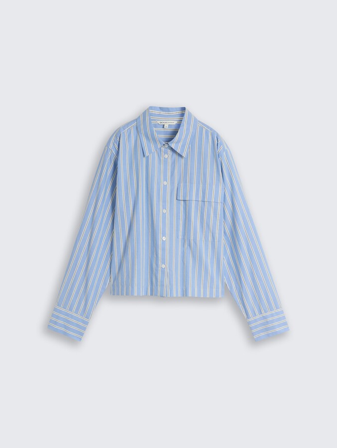 Boxy fit overhemdblouse van katoen door Denim Female, blue white vertical stripe