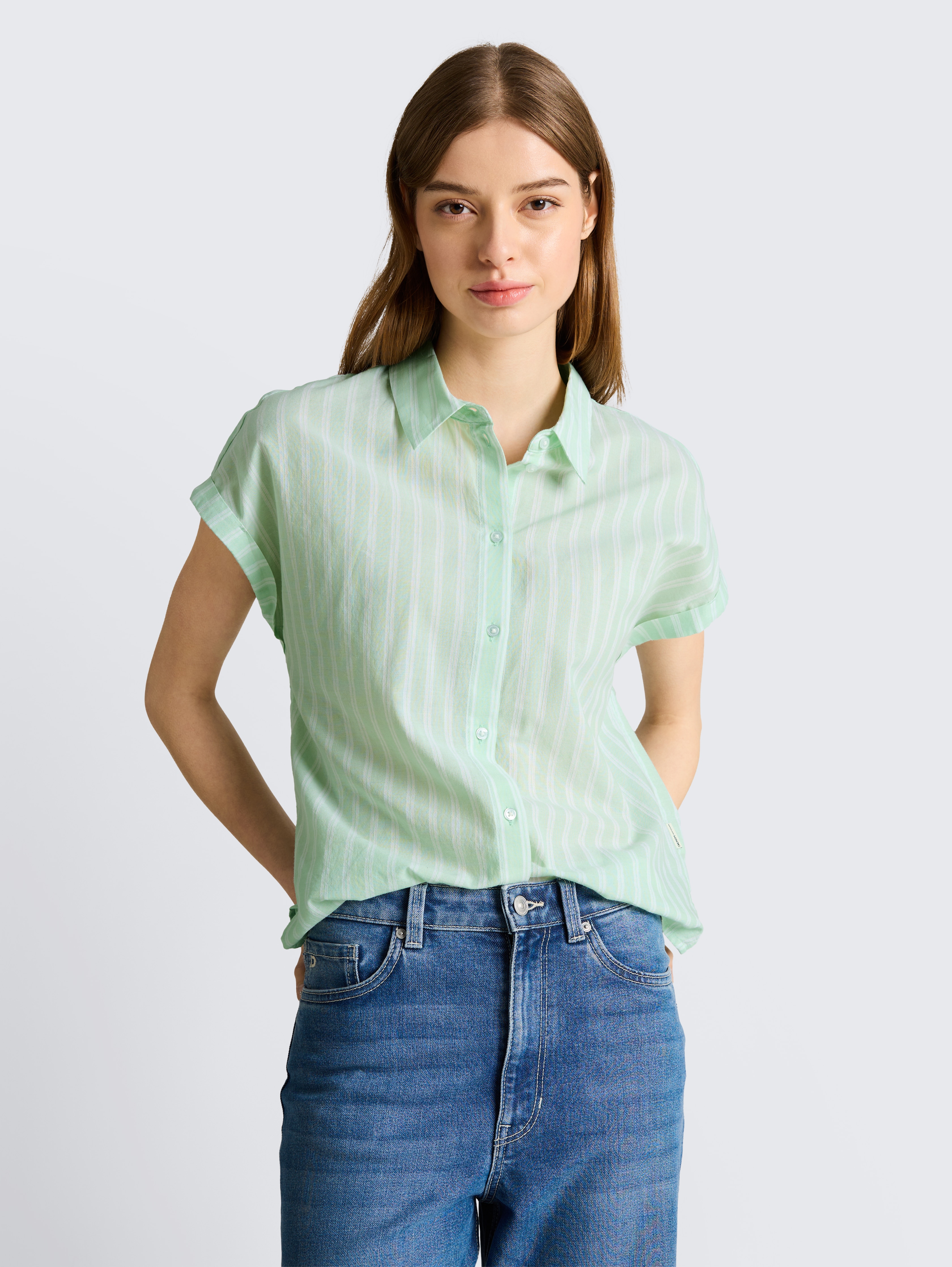 Bluse mit Streifenmuster von Denim Female, matcha green white stripe