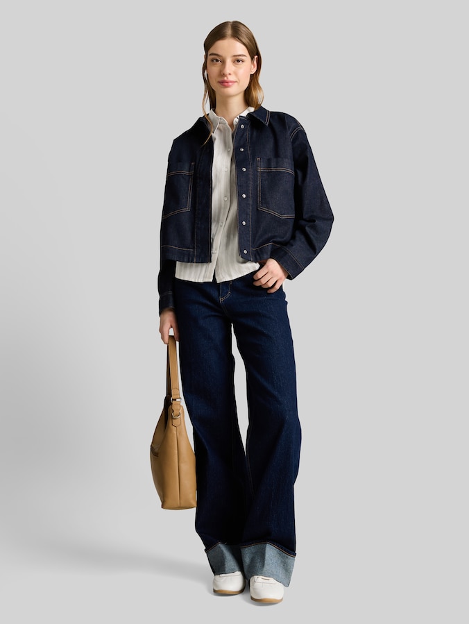 Gestreepte blouse met LENZING(TM) ECOVERO(TM) door Denim Female, beige white stripe