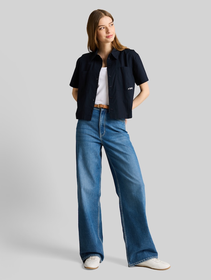 Boxy fit blouse van katoen door Denim Female, sky captain blue
