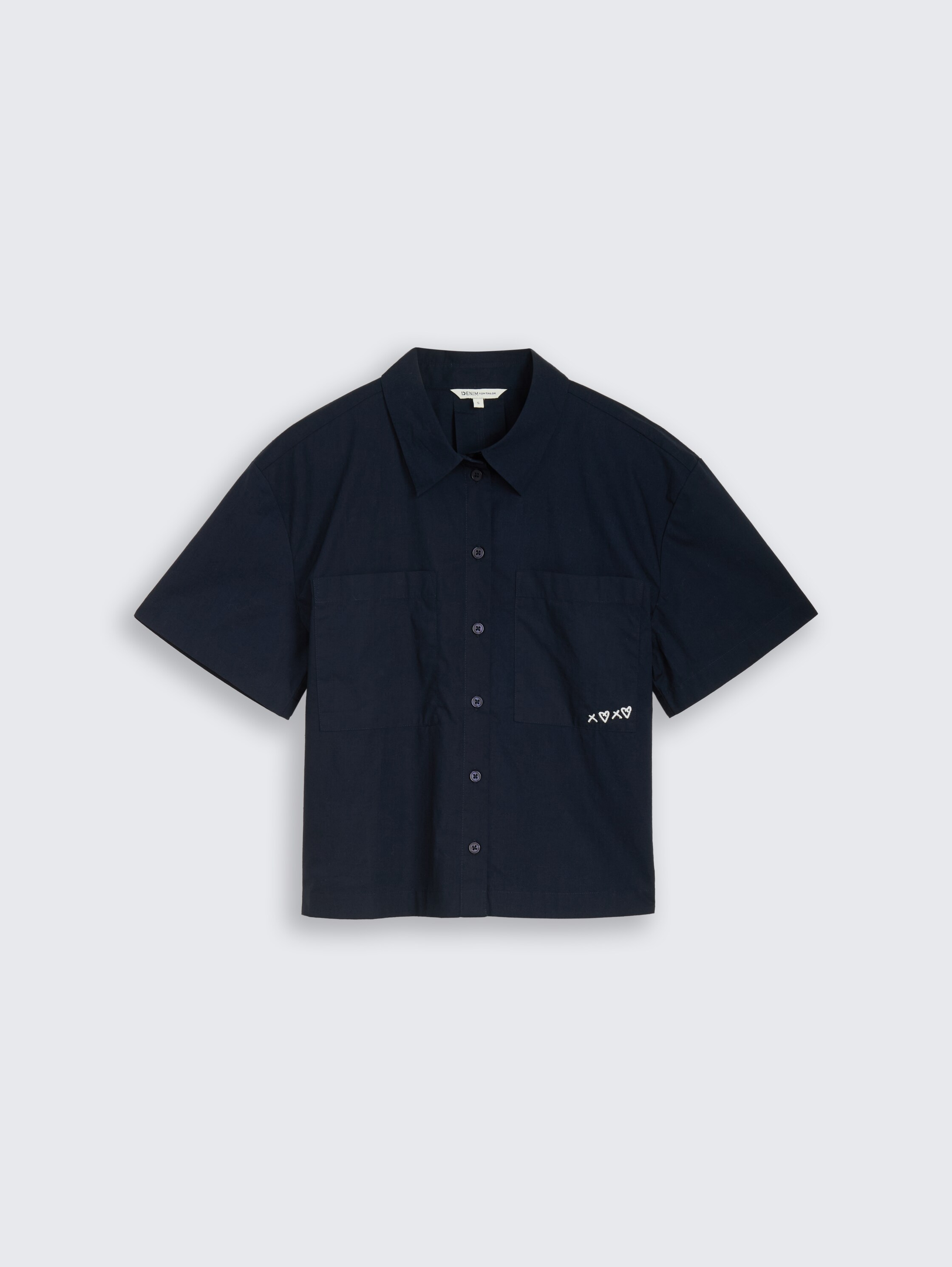 Boxy fit cotton blouse - sky captain blue - Front product view