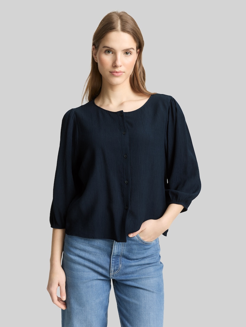 Crinkle Bluse mit Knopfleiste von Denim Female, sky captain blue