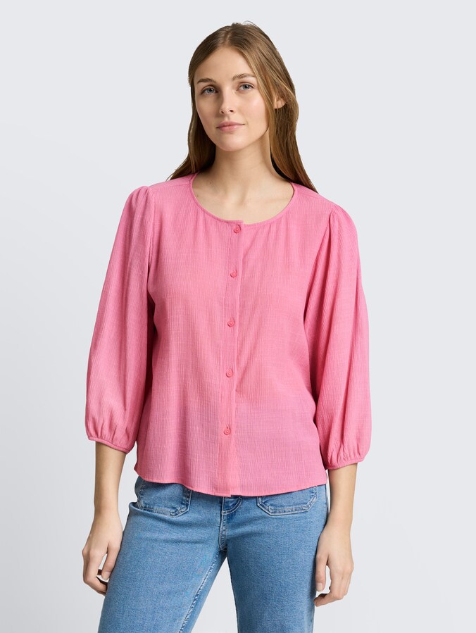 Crinkle blouse met knoopsluiting door Denim Female, Soft Blush Rose