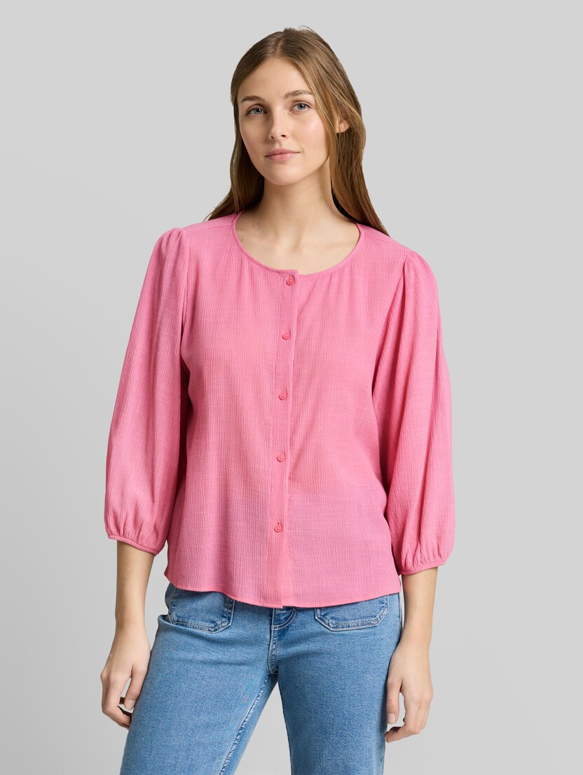 Crinkle Bluse mit Knopfleiste von Denim Female, Soft Blush Rose
