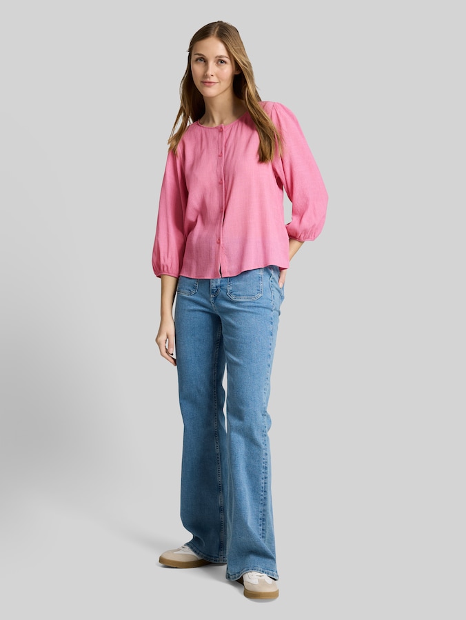Crinkle Bluse mit Knopfleiste von Denim Female, Soft Blush Rose