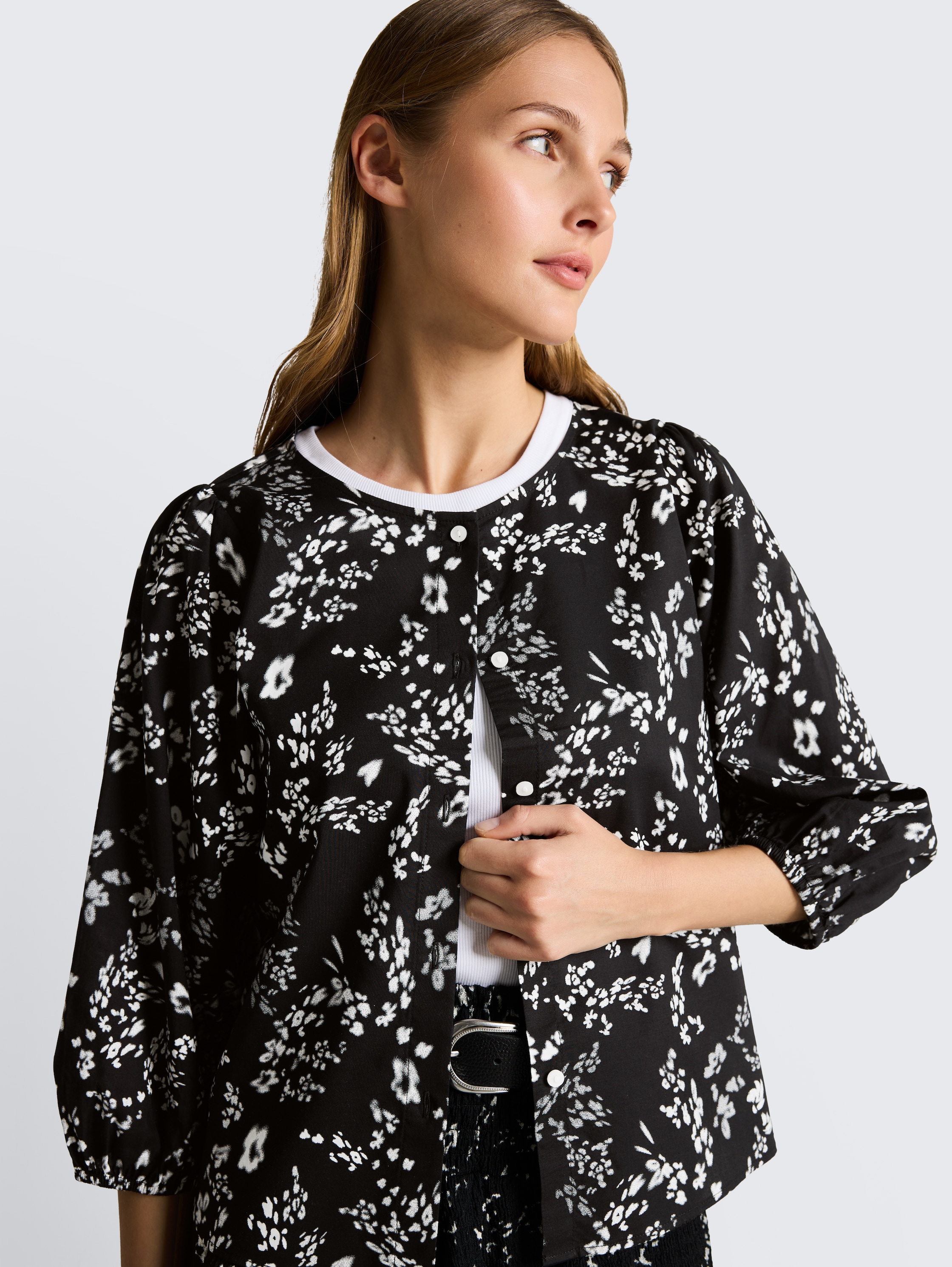 Blouse met bloemenprint - black_white_flower_print - 