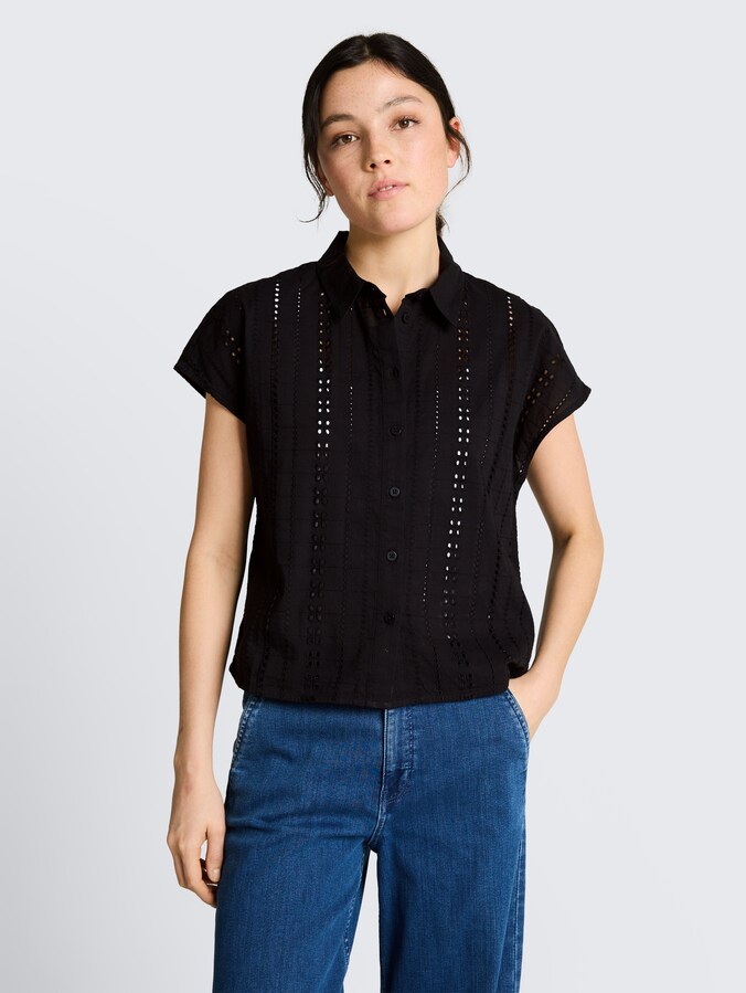 Blouse met ajourborduurwerk door Denim Female, deep black