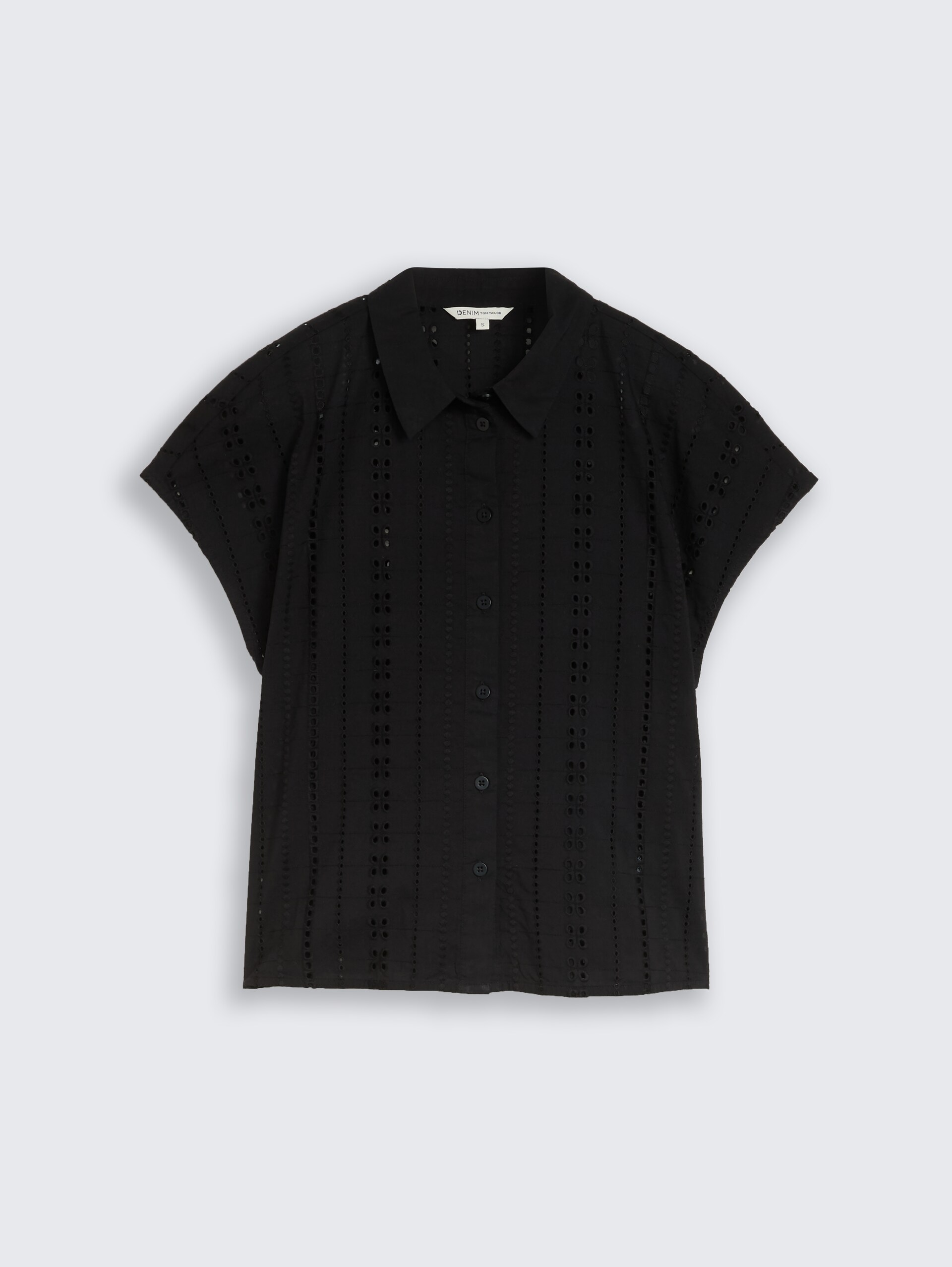 Blouse with eyelet embroidery - deep black - Front product view