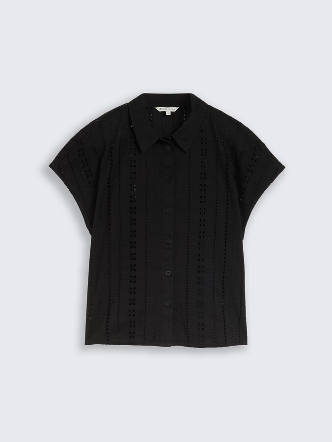 Bluse mit Lochstickerei von Denim Female, deep black