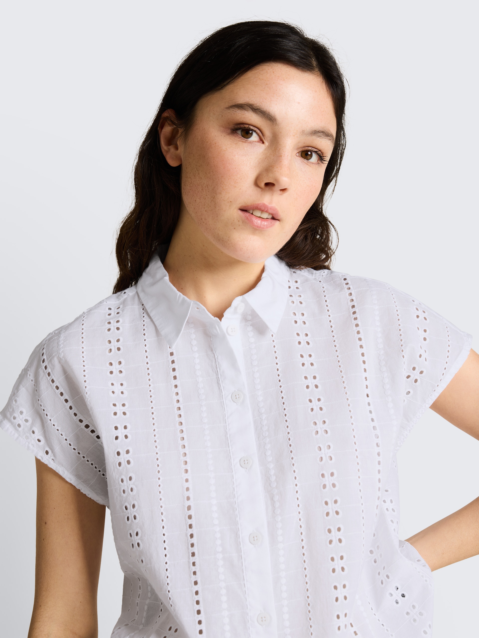 Blouse with eyelet embroidery - White - Detail model view
