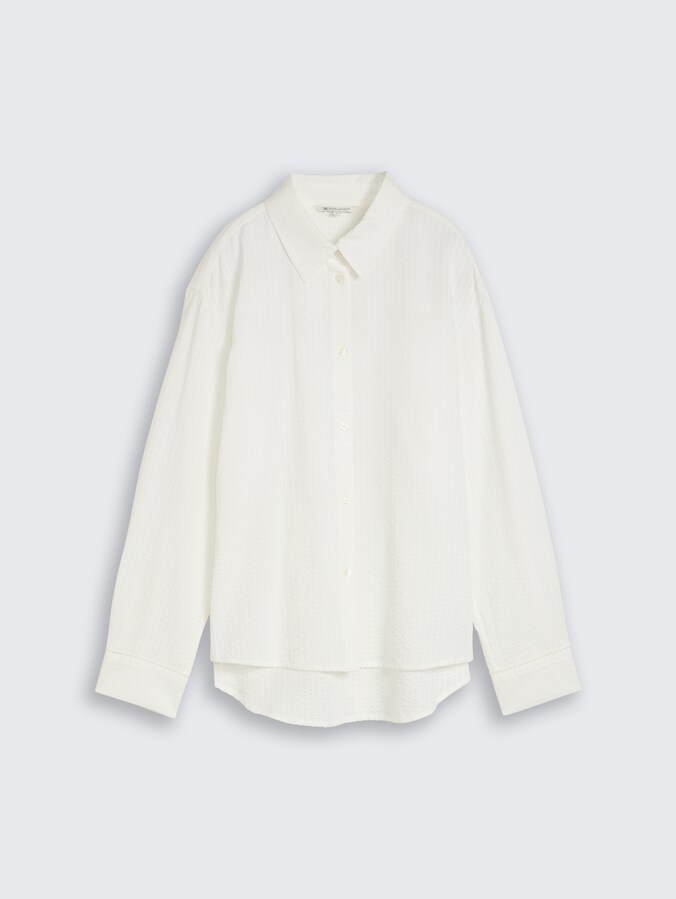 Loose Fit Seersucker Hemdbluse von Denim Female, off white
