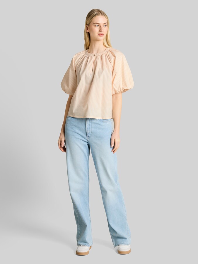 Gestreepte blouse met LENZING(TM) ECOVERO(TM) door Denim Female, white apricot irregular stripe