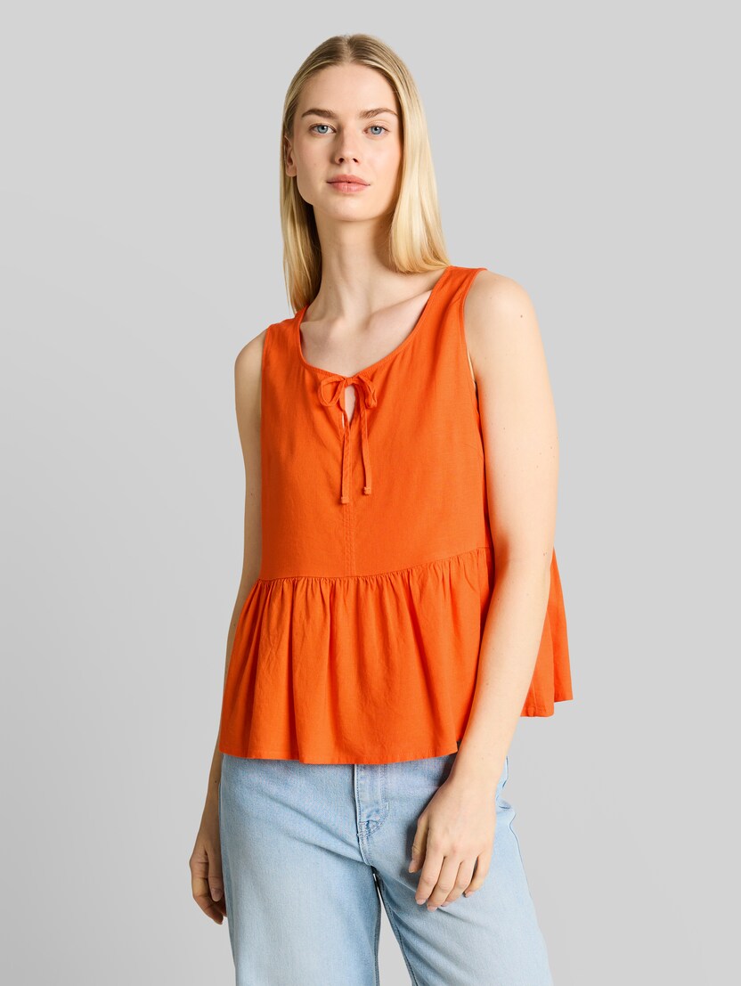 Blusentop mit Leinenanteil von Denim Female, Fiery Orange