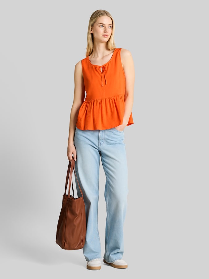 Blouse met linnen door Denim Female, Fiery Orange