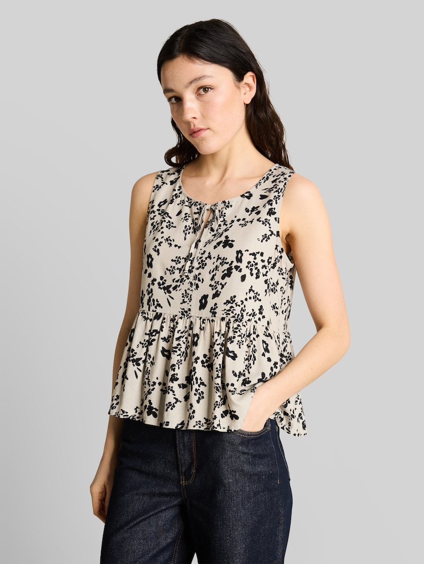 Blusentop mit Leinenanteil von Denim Female, beige black flower print