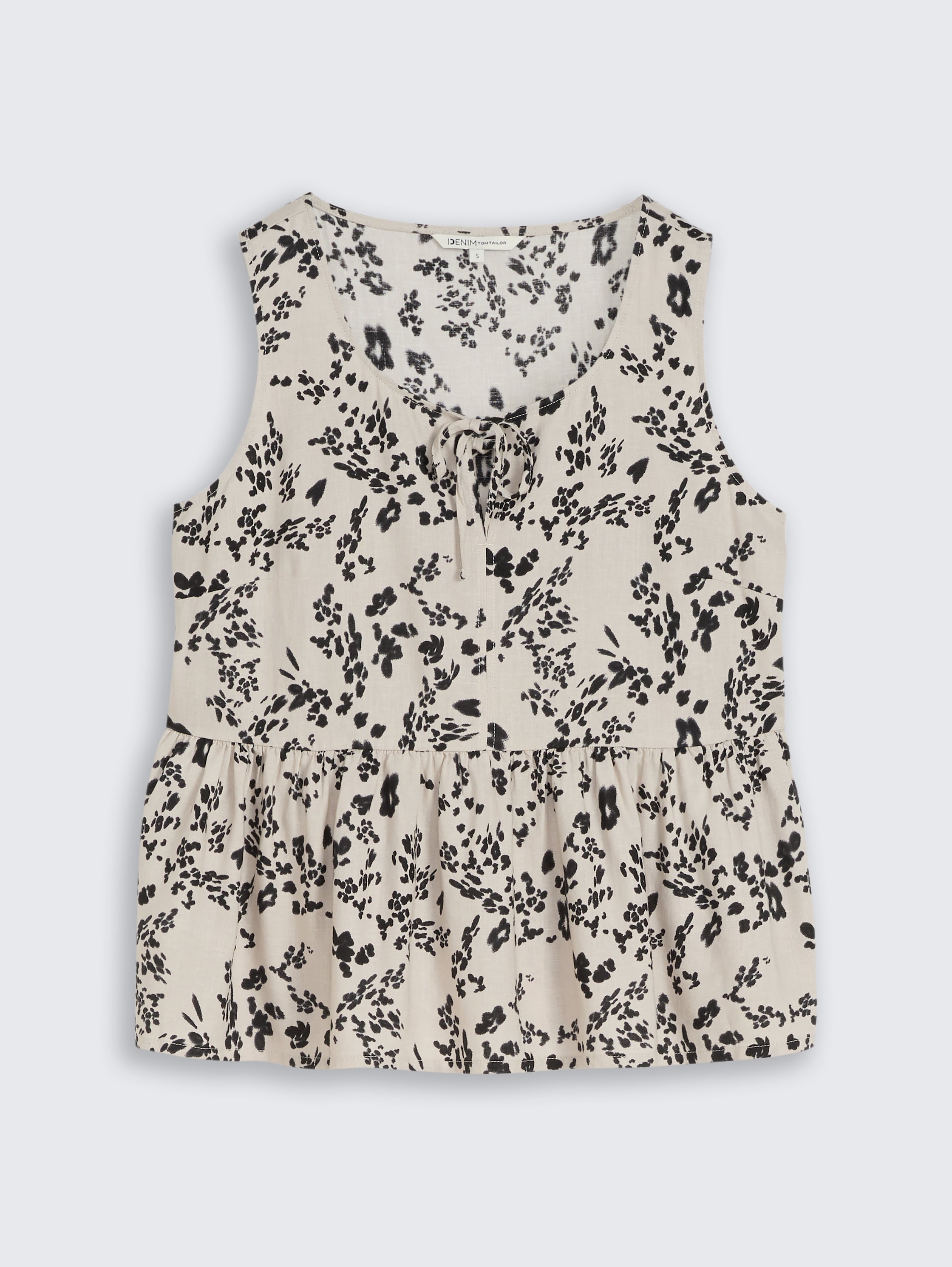 Blouse top with linen blend - beige_black_flower_print - 