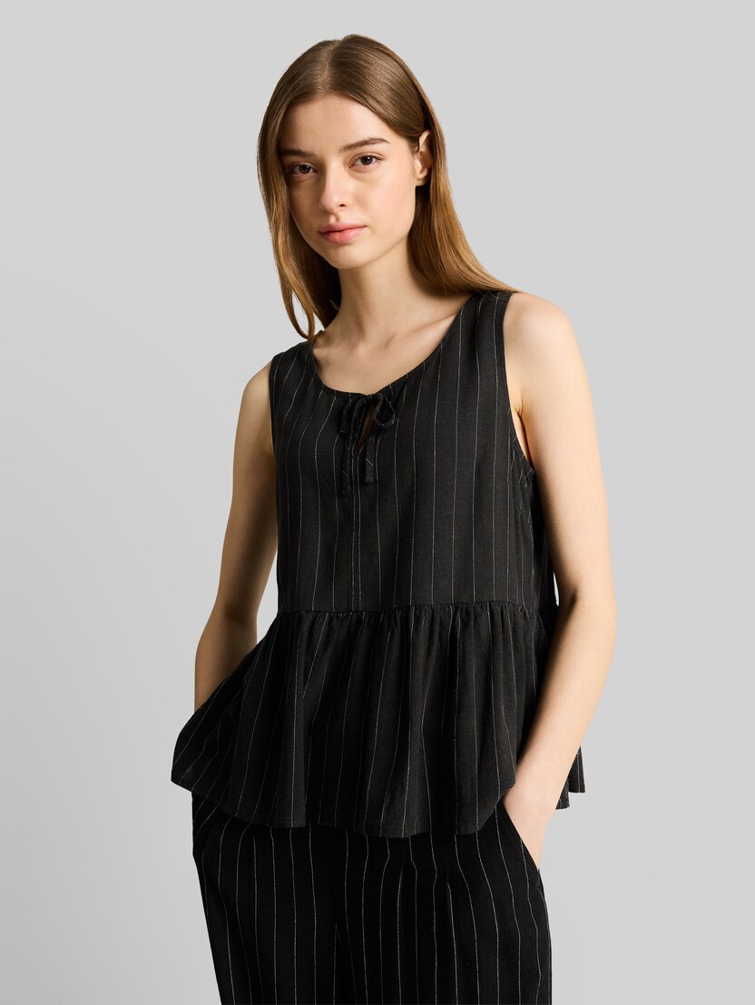 Blusentop mit Leinenanteil von Denim Female, black beige vertical stripe
