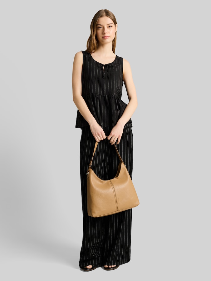 Blusentop mit Leinenanteil von Denim Female, black beige vertical stripe