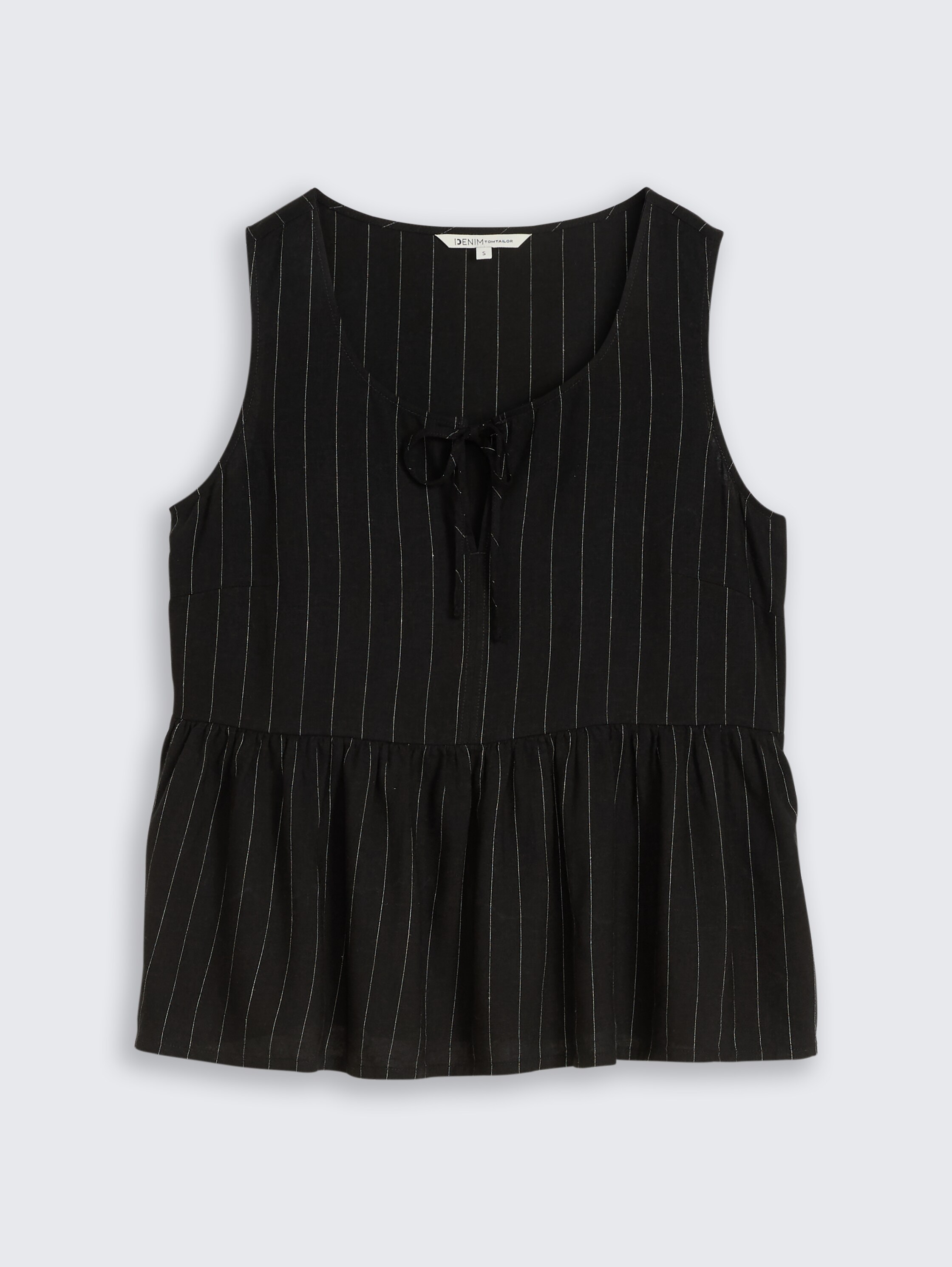 Blouse top with linen blend - black_beige_vertical_stripe - 