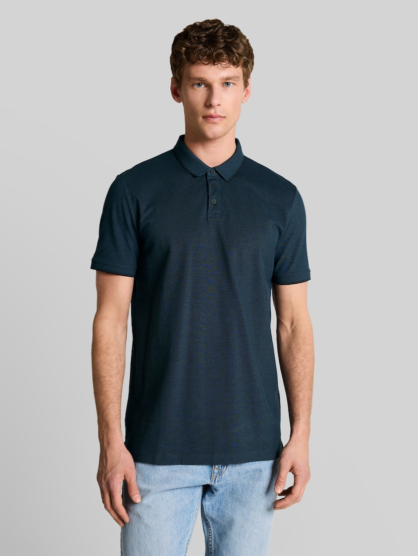 Piqué Poloshirt aus Baumwolle von Denim Male, blue black two tone pique