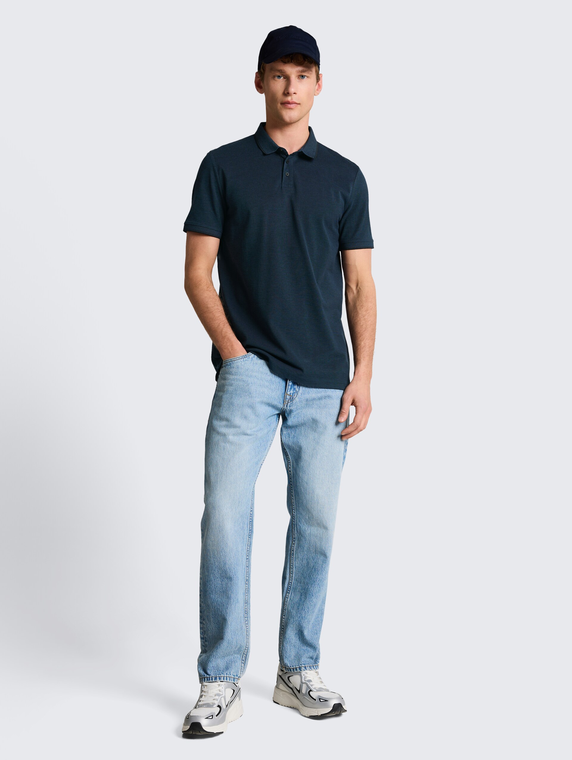 Piqué Poloshirt aus Baumwolle - blue black two tone pique