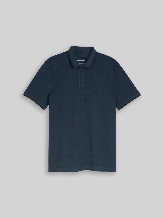 Cotton piqué polo shirt by Denim Male, blue black two tone pique