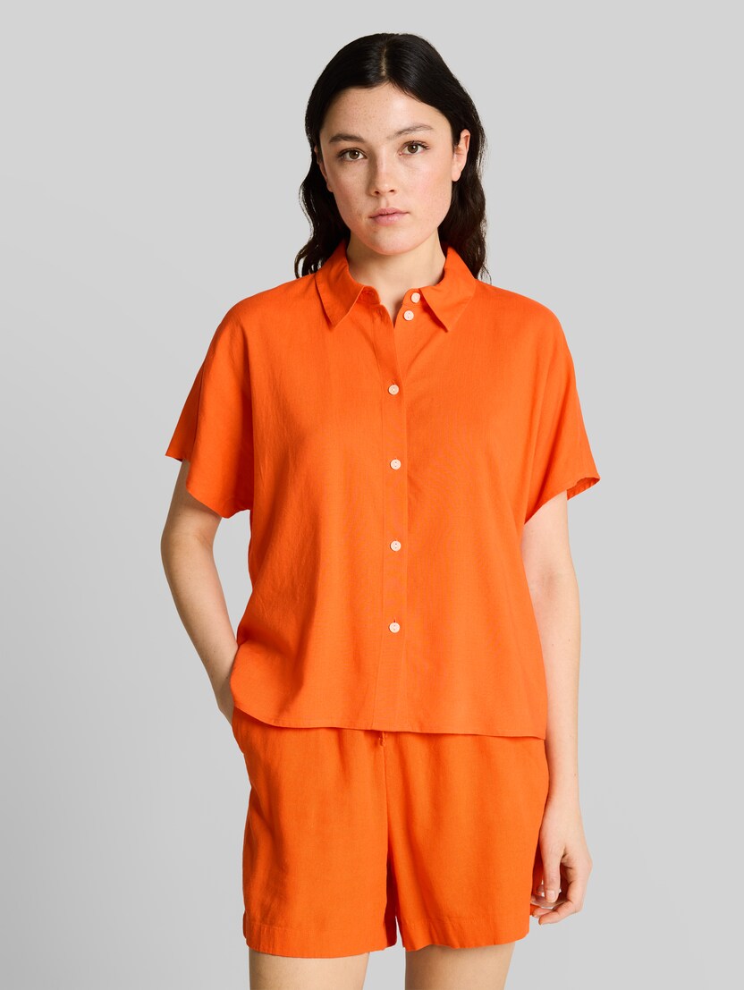 Boxy Fit Bluse mit Leinenanteil von Denim Female, Fiery Orange