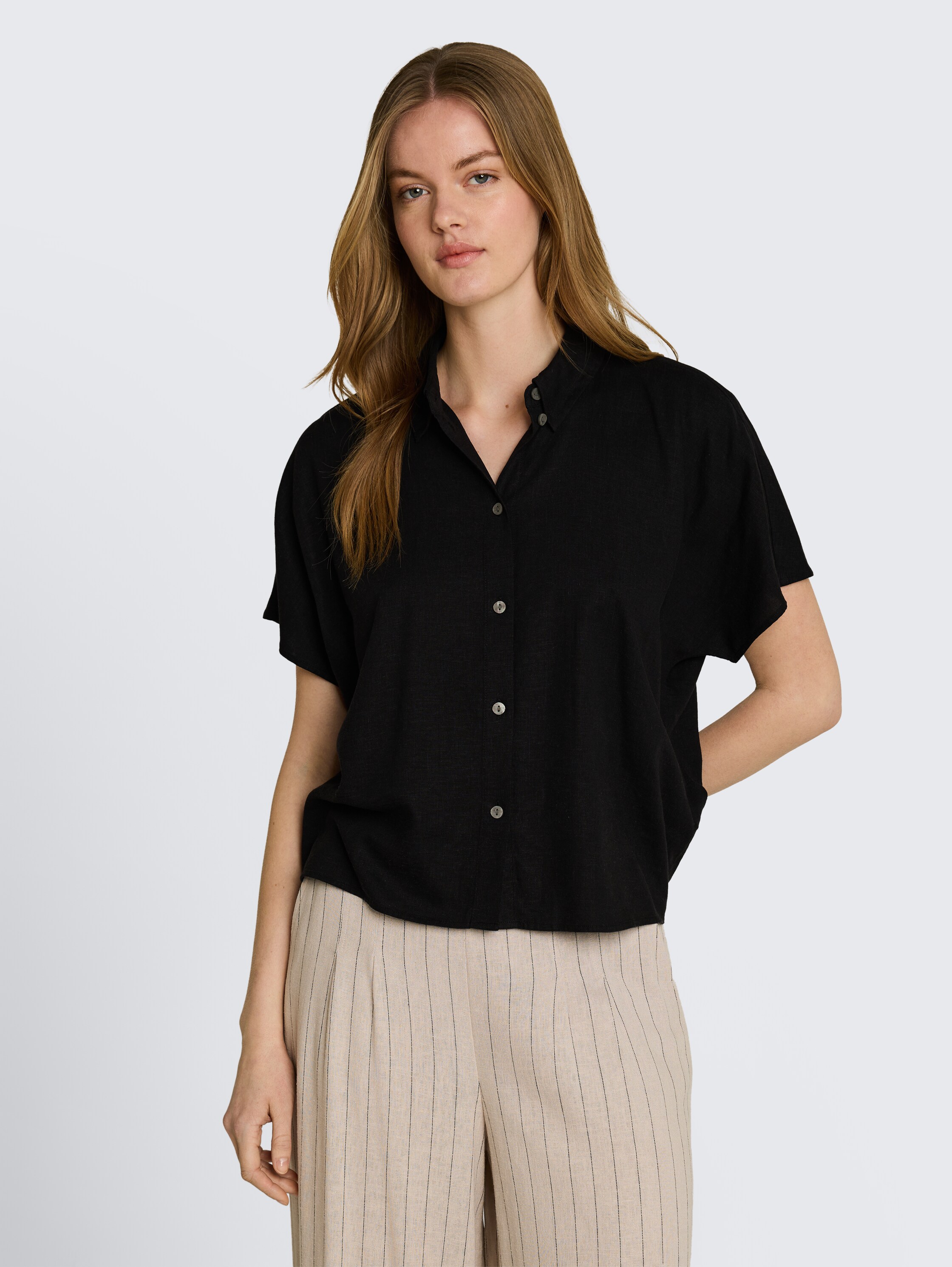 Boxy fit blouse with linen blend - deep_black_1 - 