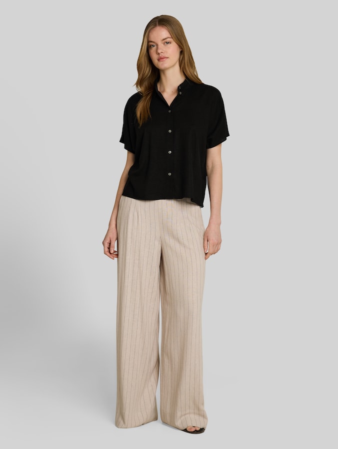 Boxy fit blouse met linnen door Denim Female, deep black