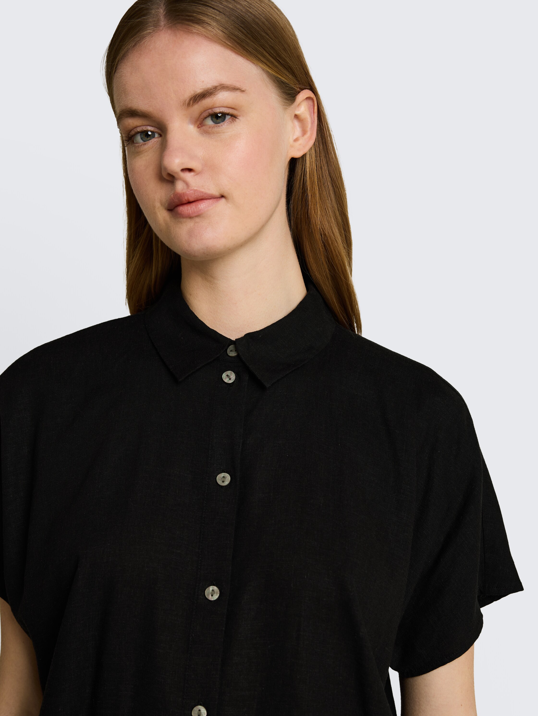 Boxy fit blouse with linen blend - deep_black_1 - 