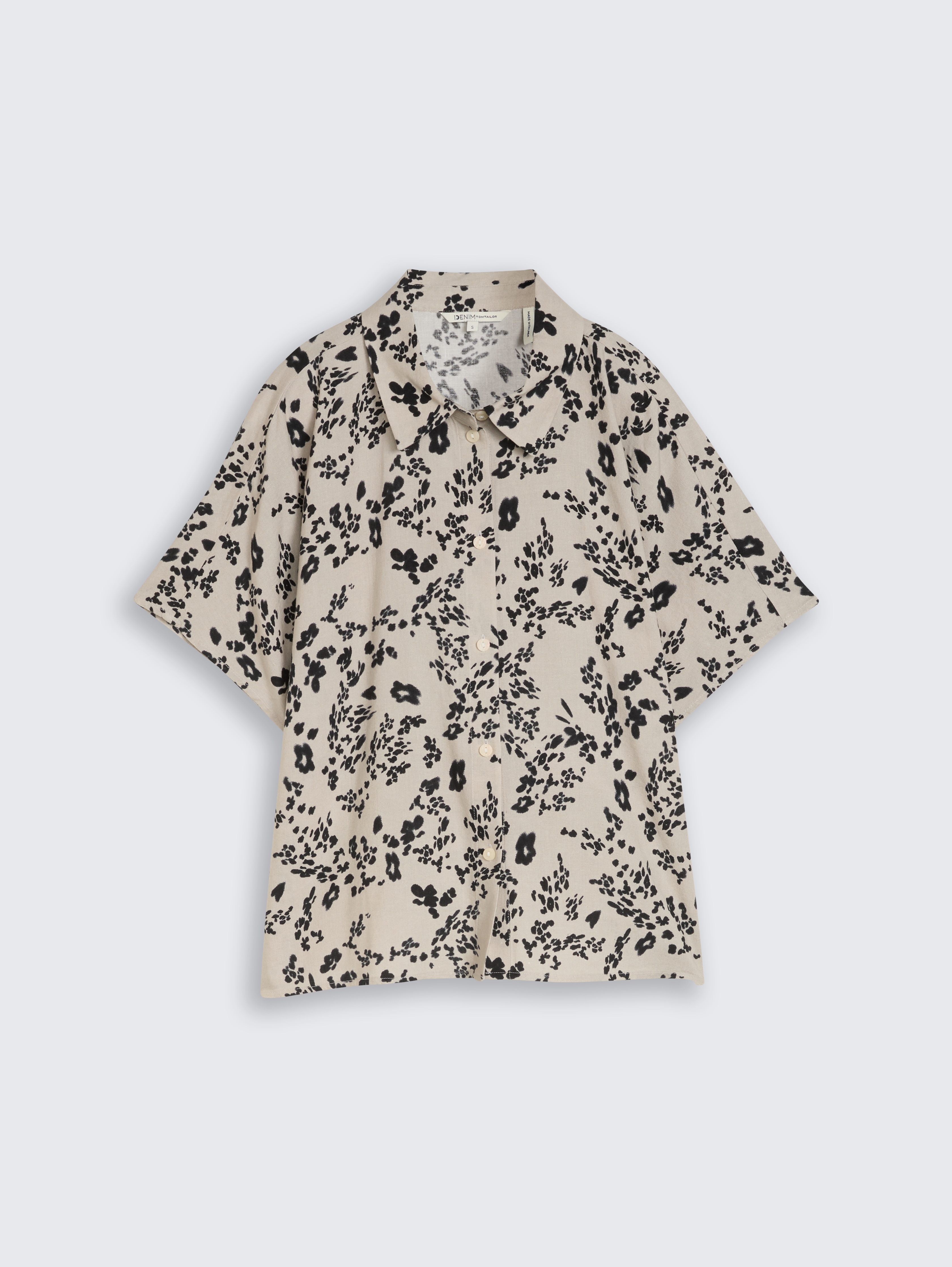 Boxy Fit Bluse mit Leinenanteil von Denim Female, beige black flower print