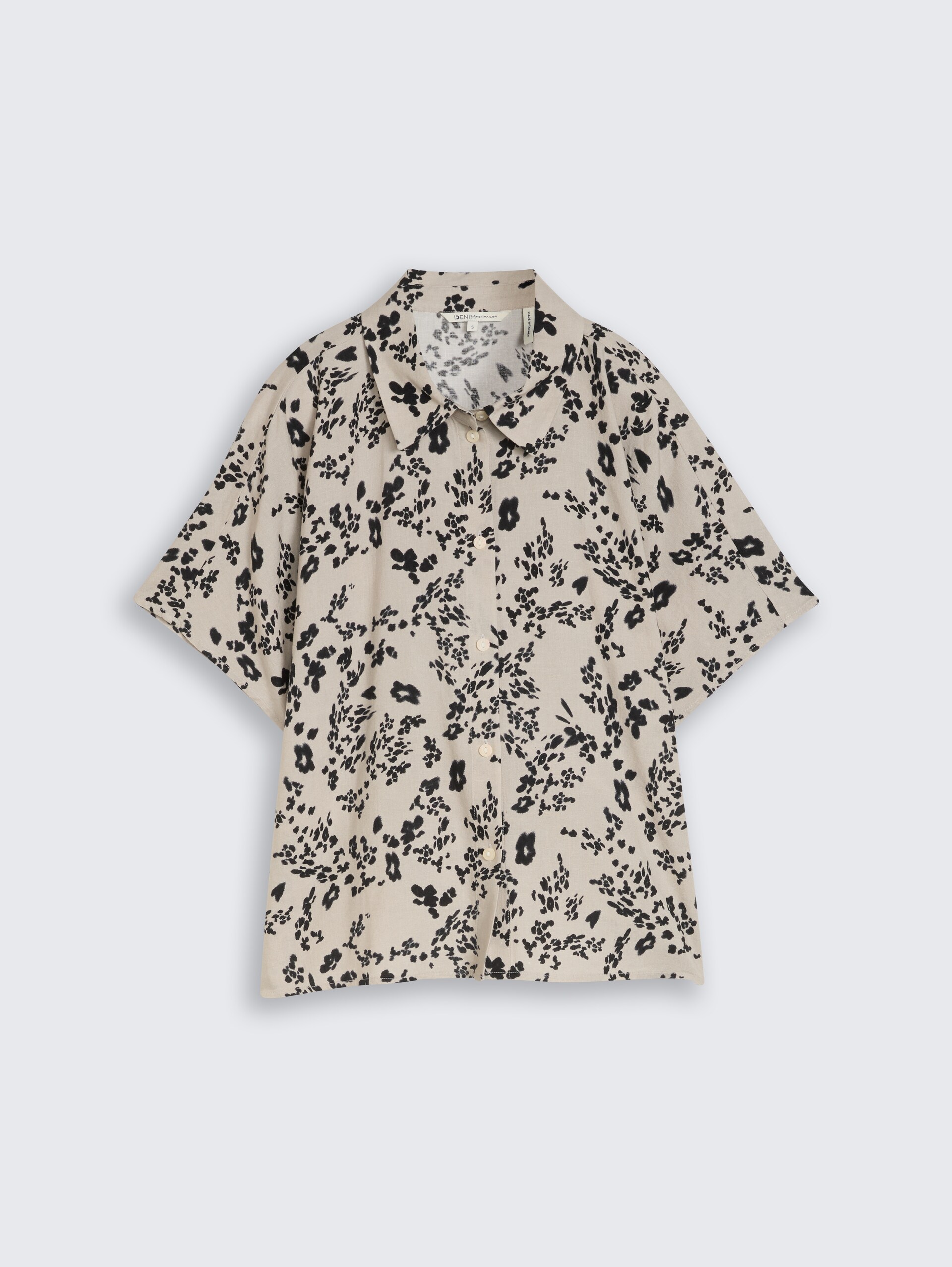 Boxy fit blouse met linnen - beige black flower print - Product vooraanzicht