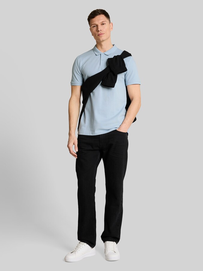 Cotton piqué polo shirt by Denim Male, smart light blue