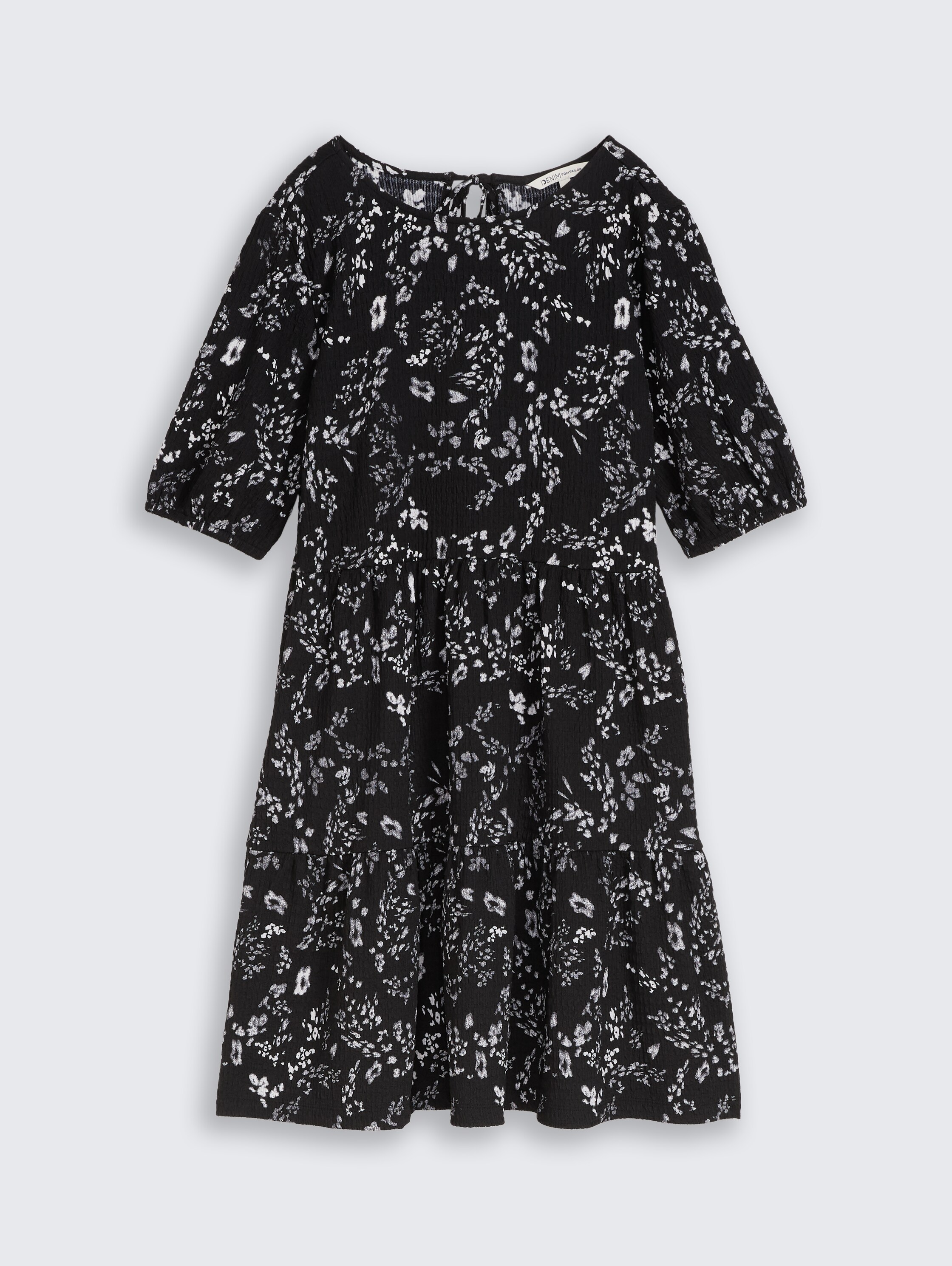 Crinkle Mini-Kleid mit Blumenmuster - black_white_flower_print - 