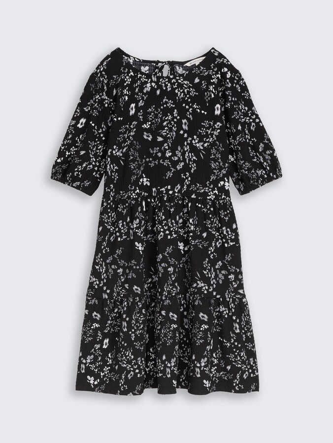 Crinkle Mini-Kleid mit Blumenmuster von Denim Female, black white flower print