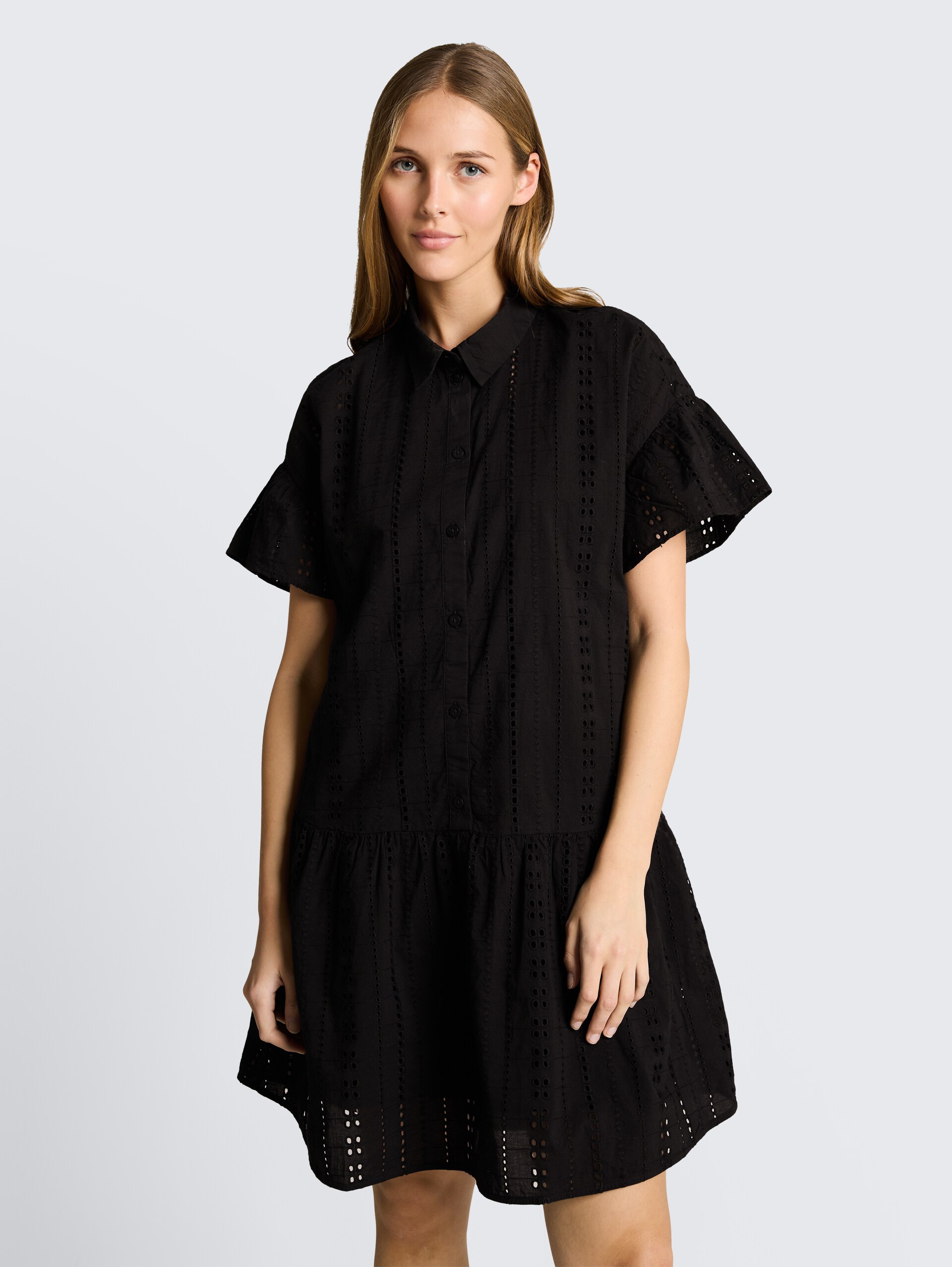 Mini-Kleid mit Lockstickerei - deep black - Model-Vorderansicht